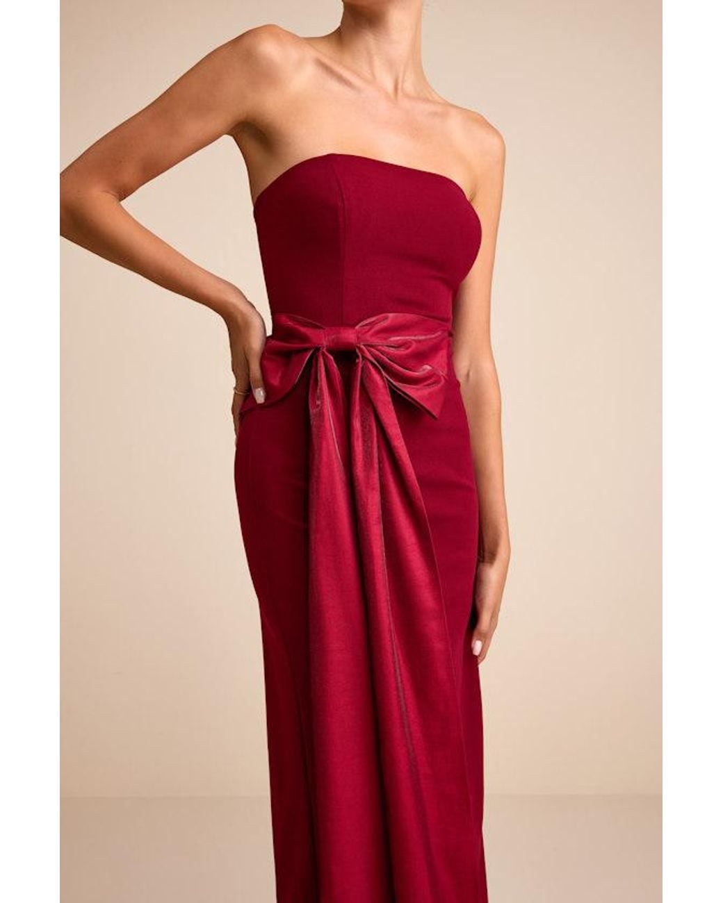 Lulus Red Marvelous Vision Strapless Bow Column Maxi Dress