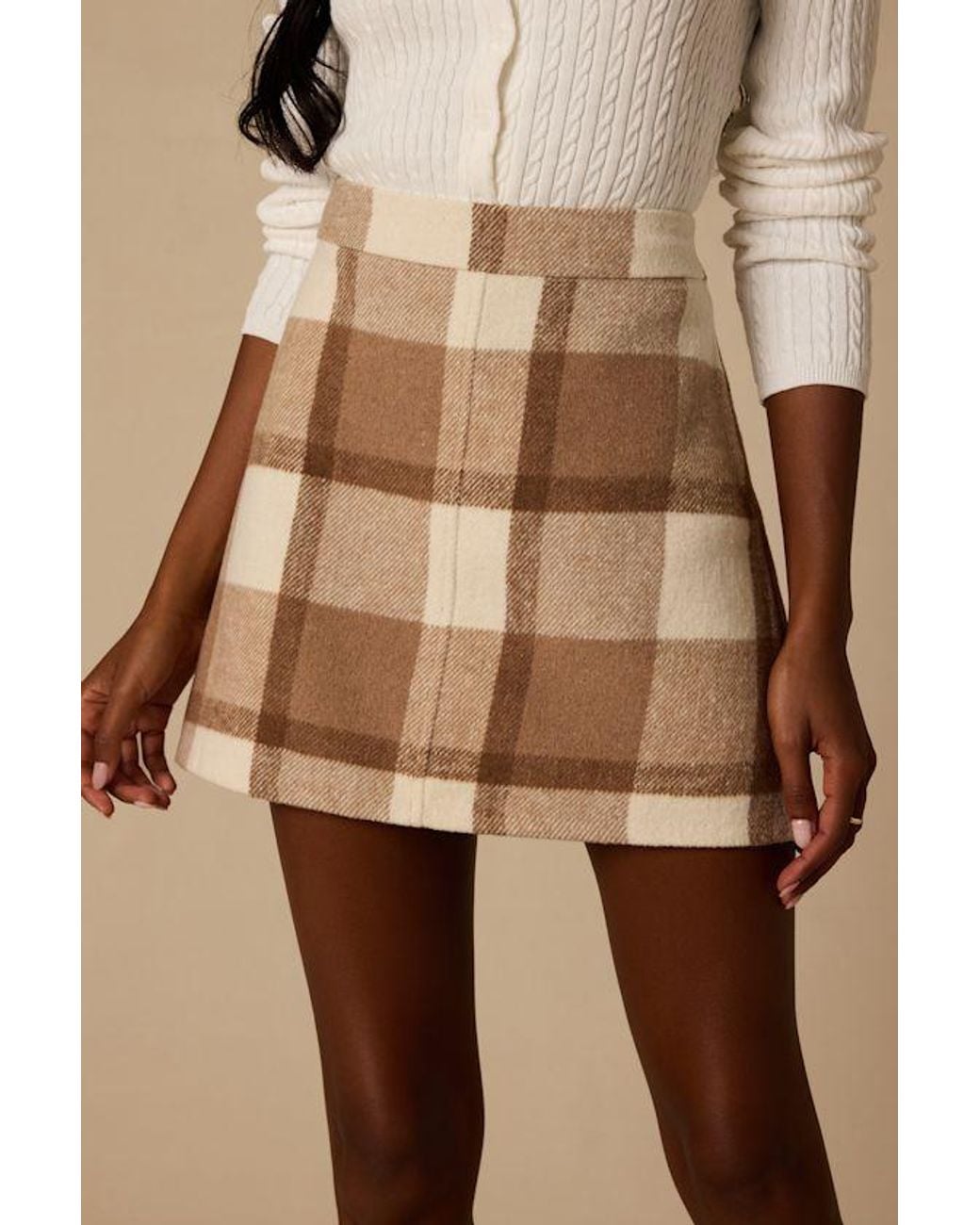 Lulus Natural Mad For Plaid Plaid Mini Skirt
