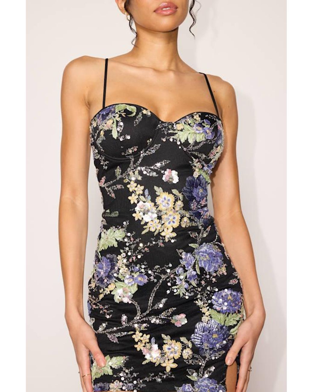 Lulus Black Karsen Floral Sequin Bodycon Mini Dress