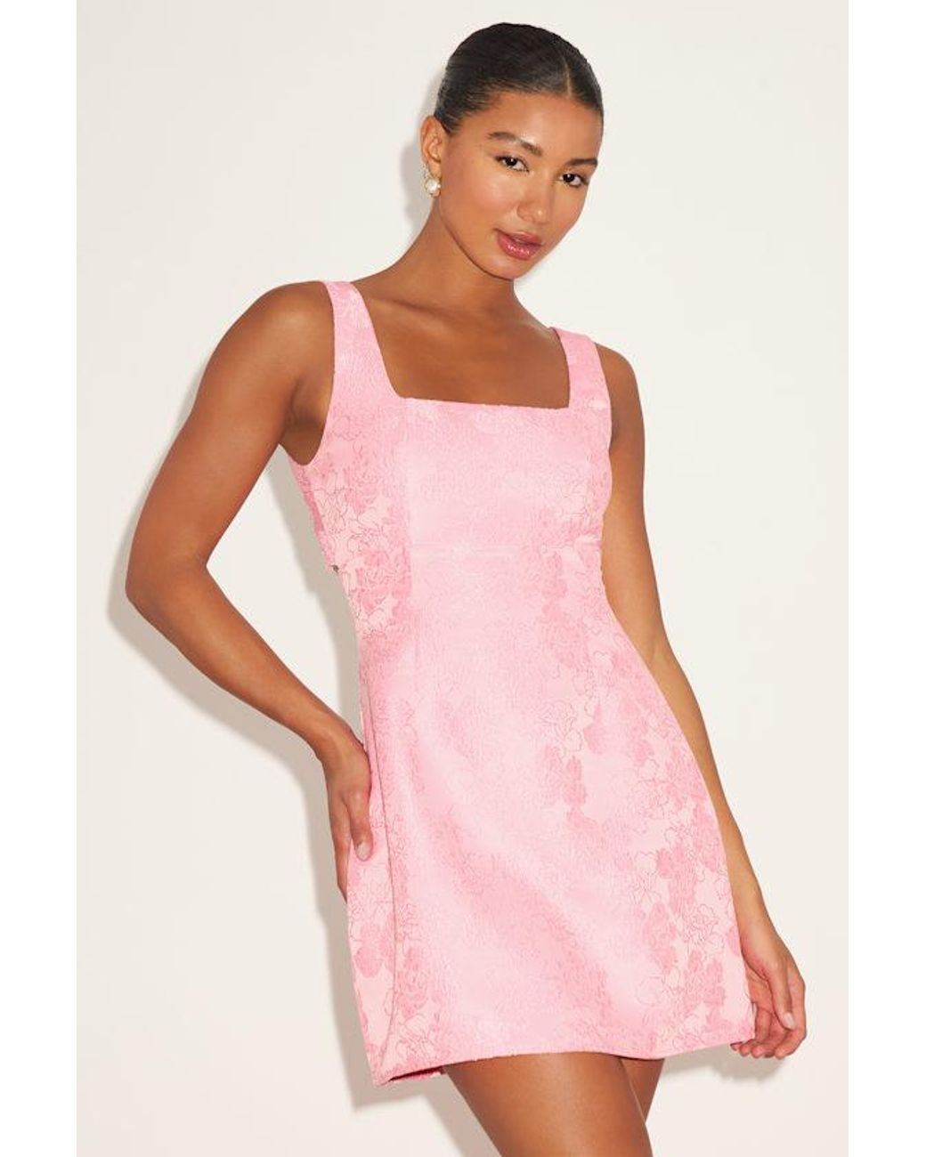 Lulus Pink Perfectly Flirtatious Floral Jacquard Tie-Back Mini Dress