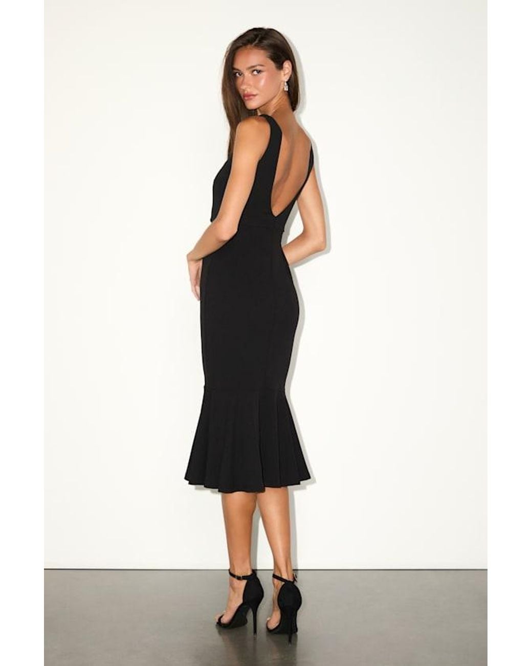 Lulus Black Moment Maker Square Neck Trumpet Midi Dress
