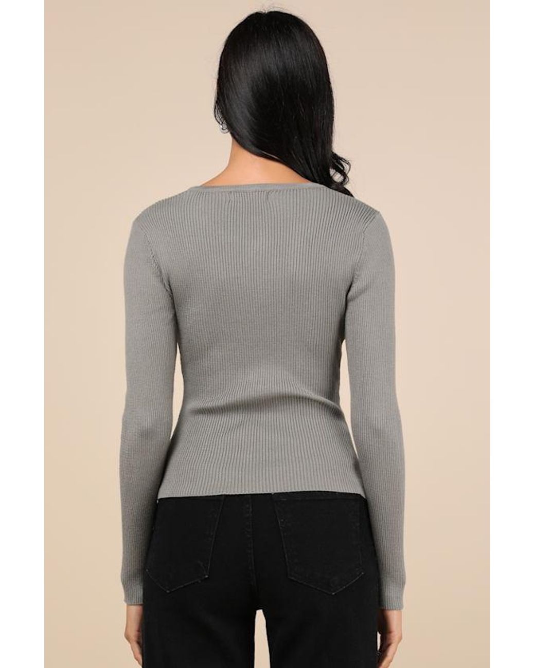 Lulus Gray Intriguing Favorite Lace-Up Sweater Top