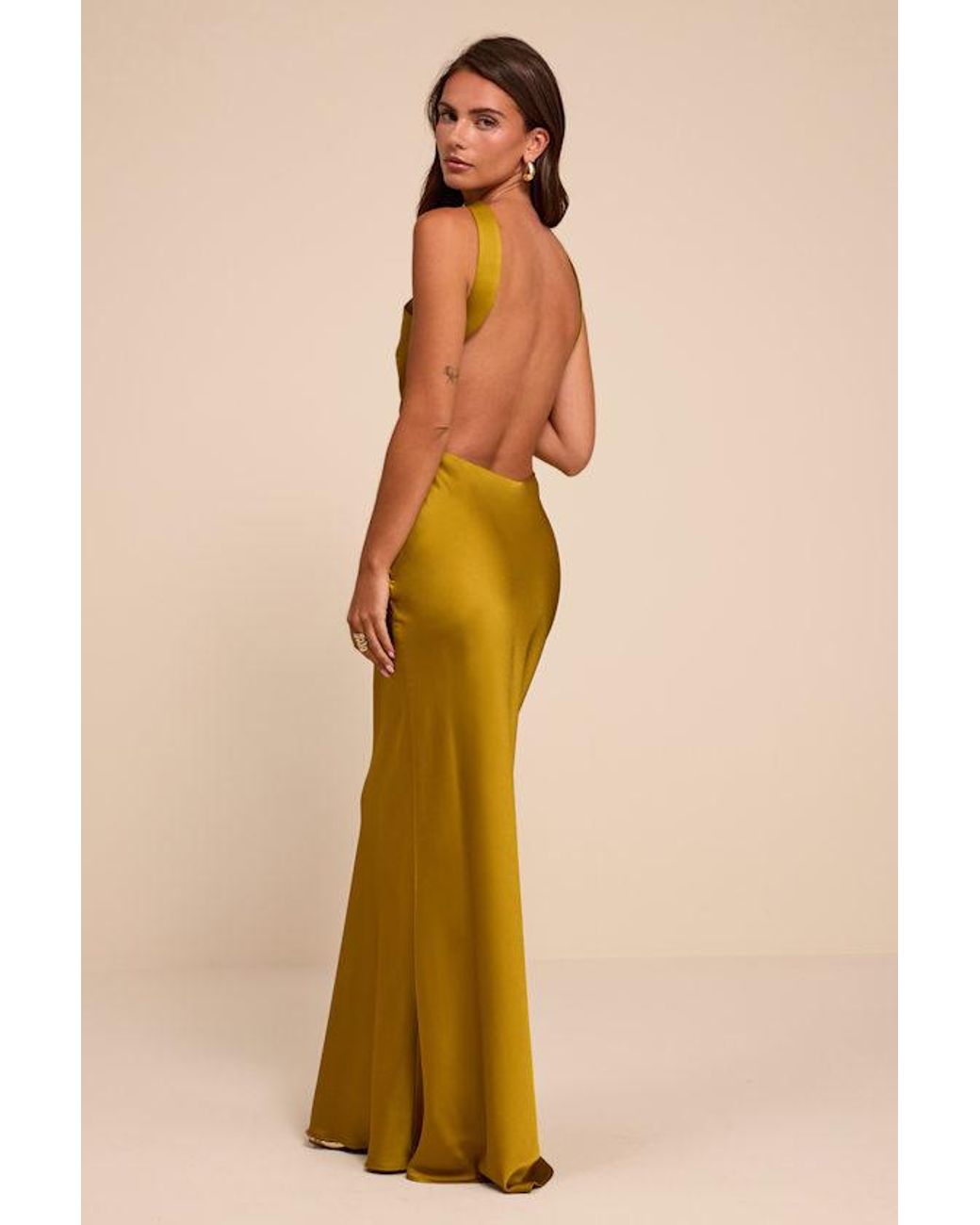 Lulus Yellow Sienna Chartreuse Satin Backless Maxi Dress