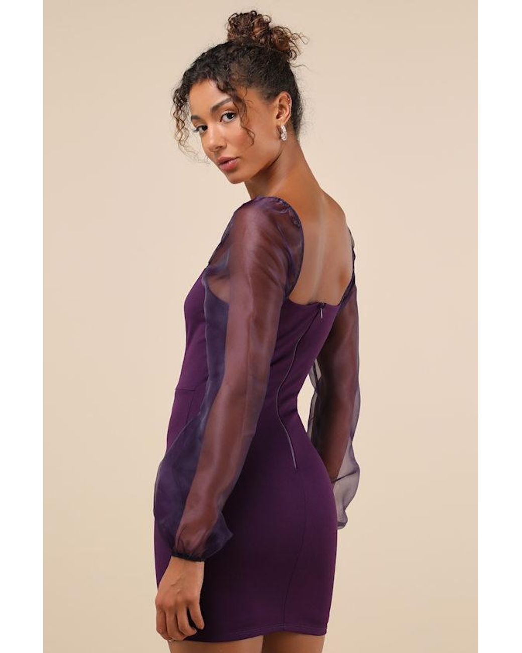 Lulus Purple Sophisticated Aura Long Sleeve Bodycon Mini Dress