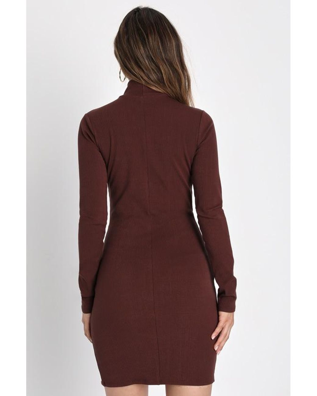 Lulus Brown Sweet Season Ribbed Mock Neck Long Sleeve Bodycon Dress