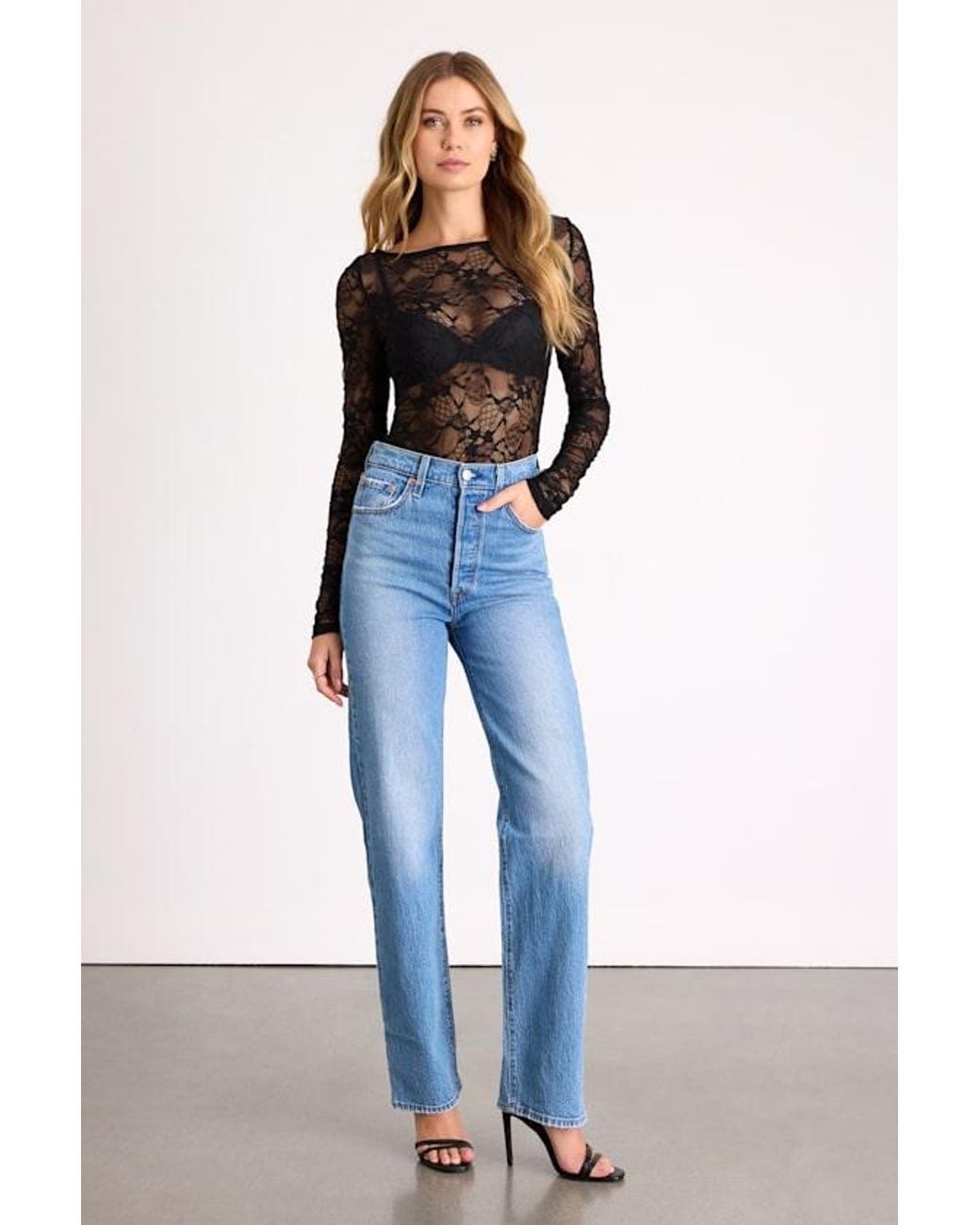 Lulus Black Hunter Sheer Lace Long Sleeve Top
