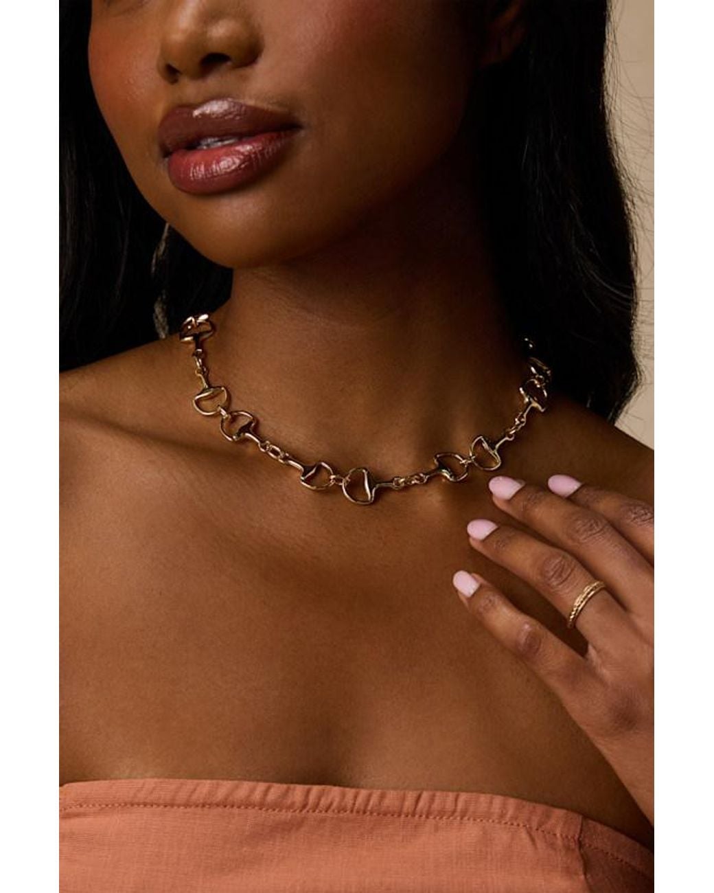 Lulus Brown Percy Horsebit Choker Necklace