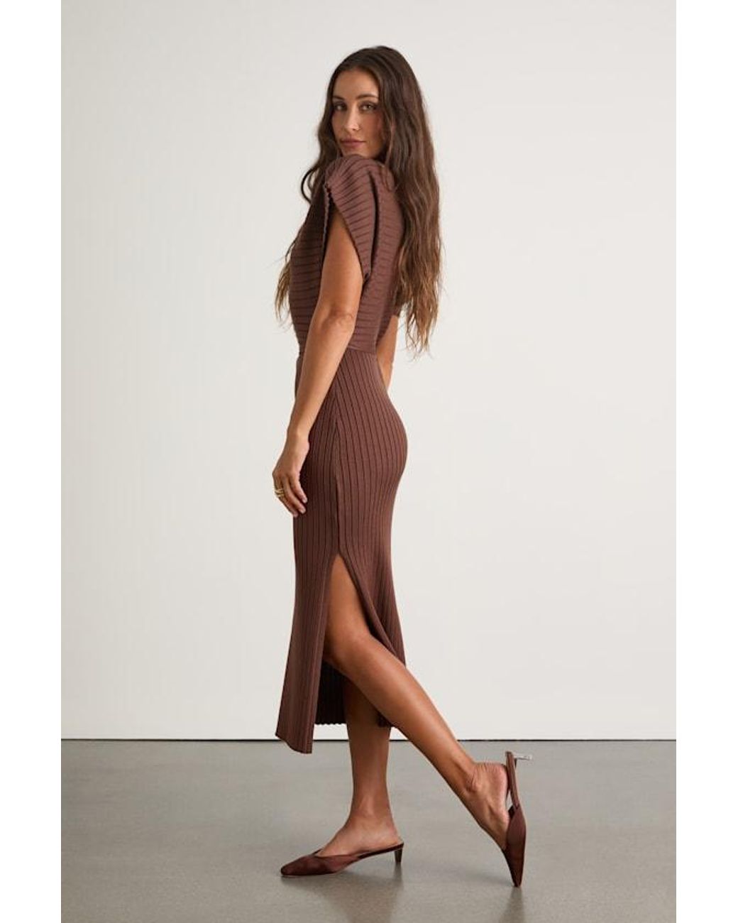 Lulus Brown Brady Ribbed Off-The-Shoulder Sweater Midi Dress