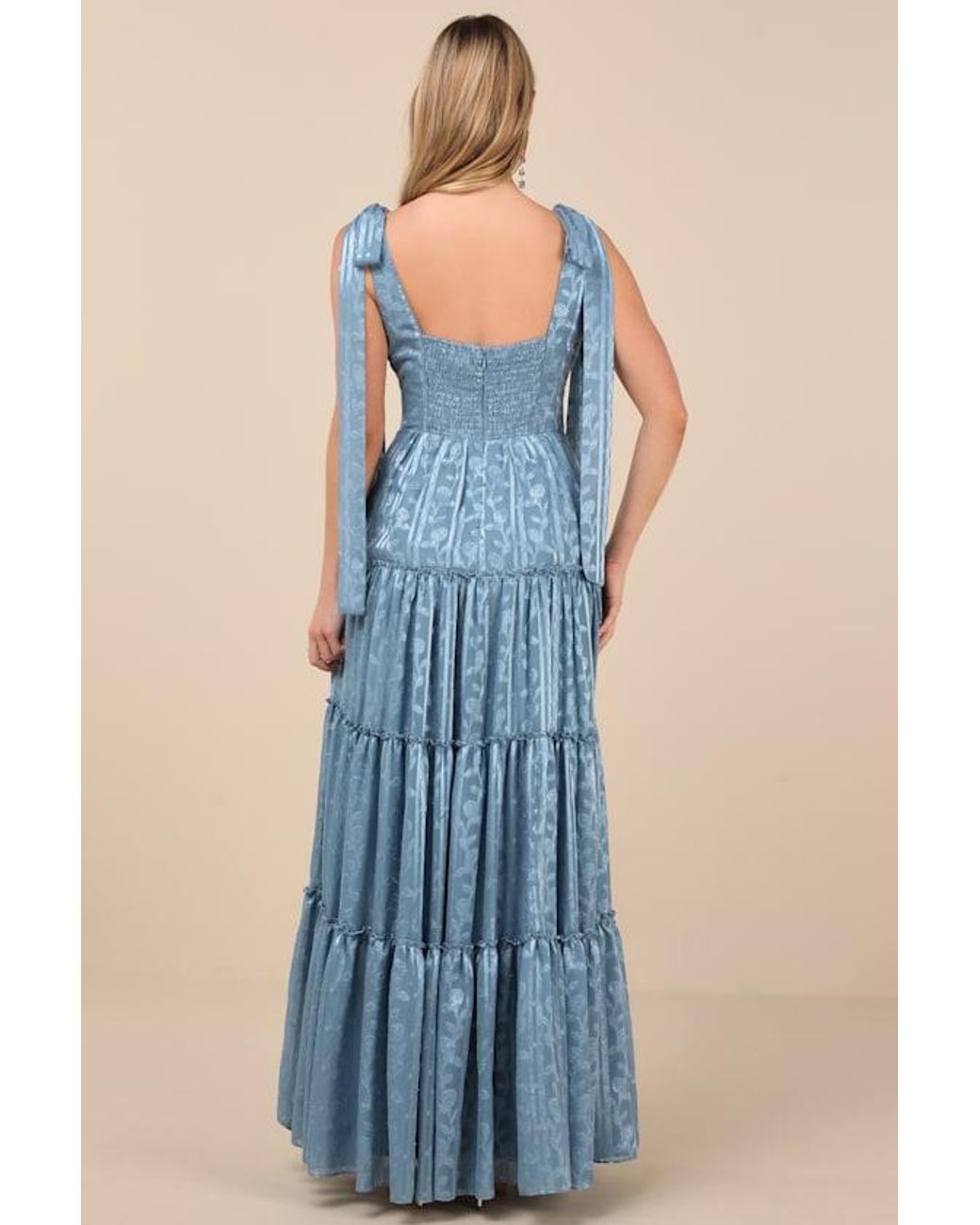 Lulus Blue Picturesque Allure Jacquard Tie-Strap Maxi Dress