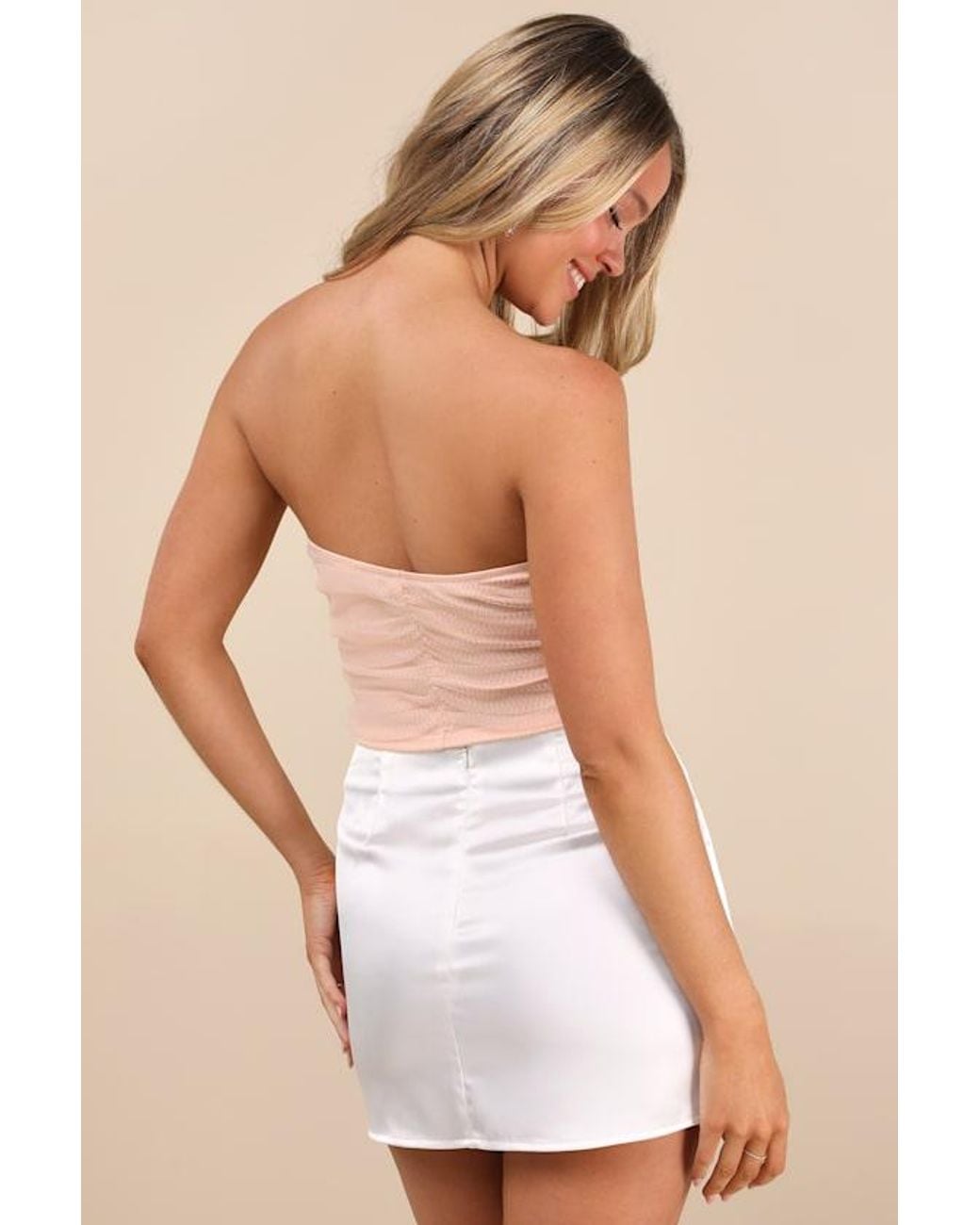 Lulus Natural Julietta Tulle Bow Crop Top