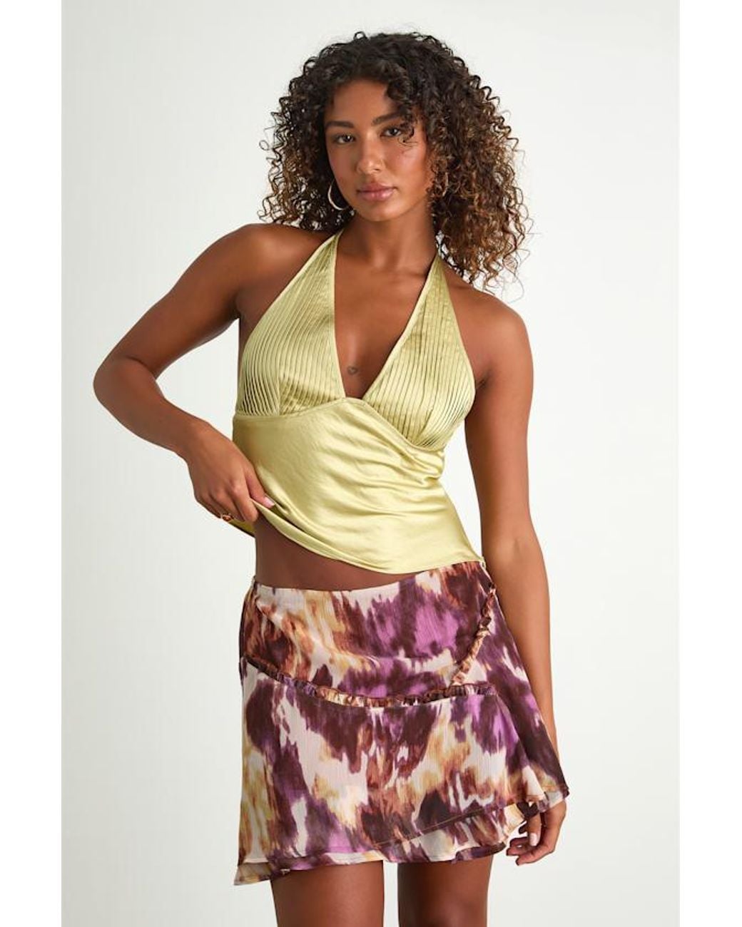 Lulus Red Nakoa Multi Abstract Ruffled Mini Skirt
