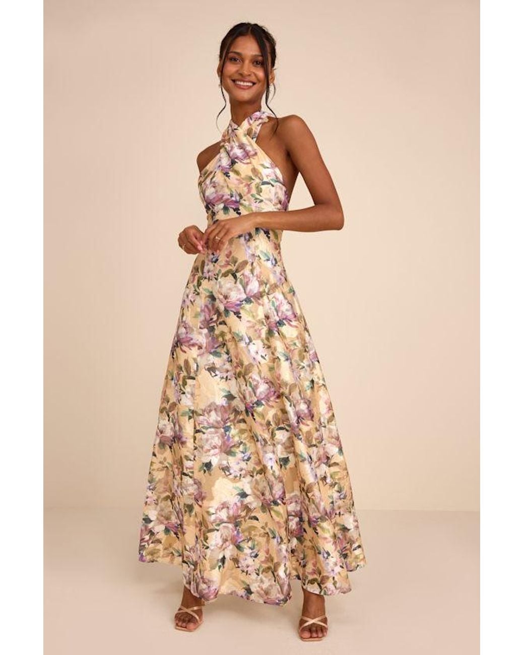 Lulus Natural Samana Multi Floral Cross-Front Maxi Dress