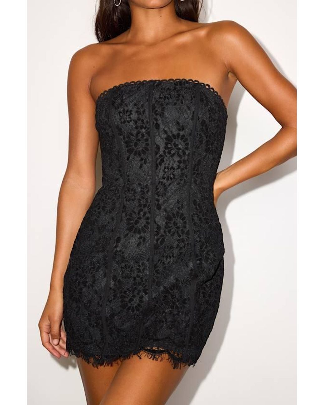 Lulus Black Daley Lace Strapless Mini Dress