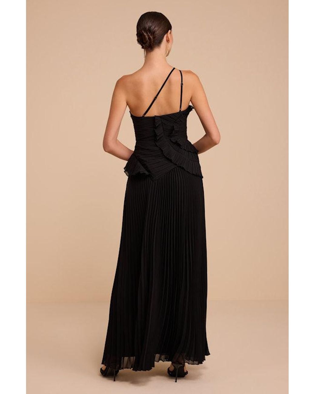 Lulus Black Magdalene Pleated Asymmetrical Maxi Dress