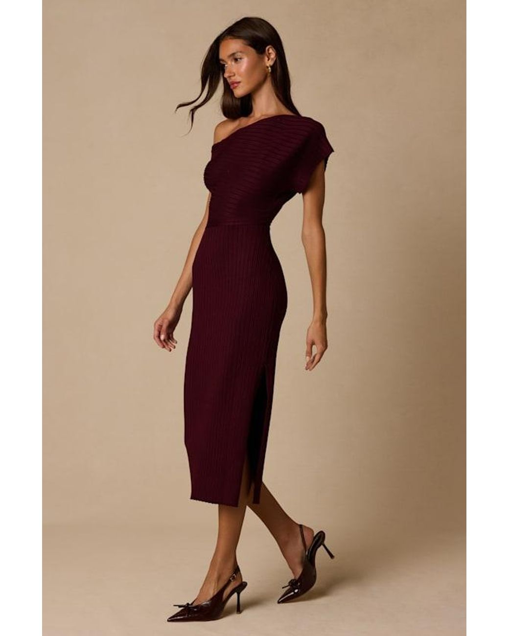 Lulus Brown Brady Ribbed Off-The-Shoulder Sweater Midi Dress