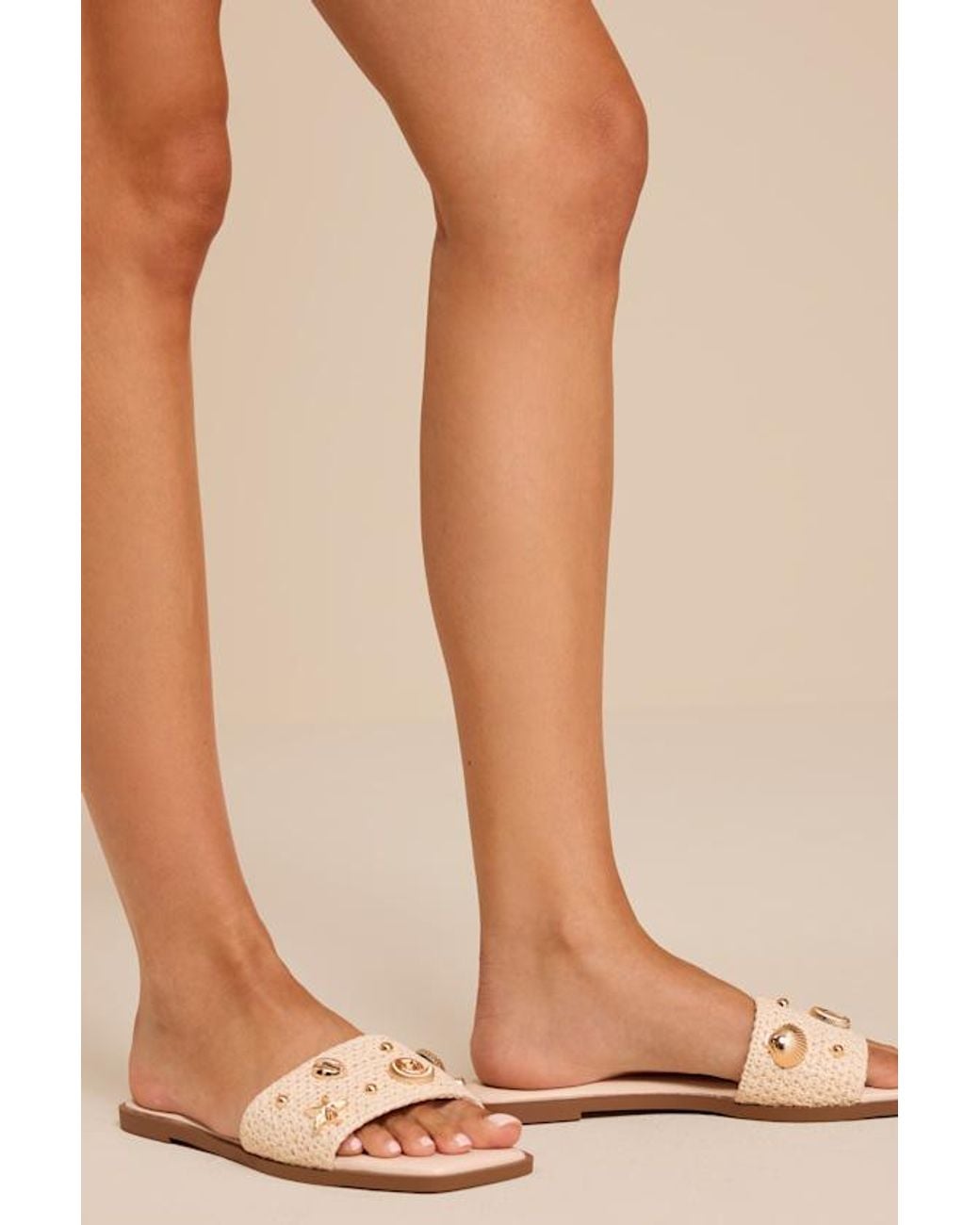 Lulus Natural Layan Seashell Slide Sandals