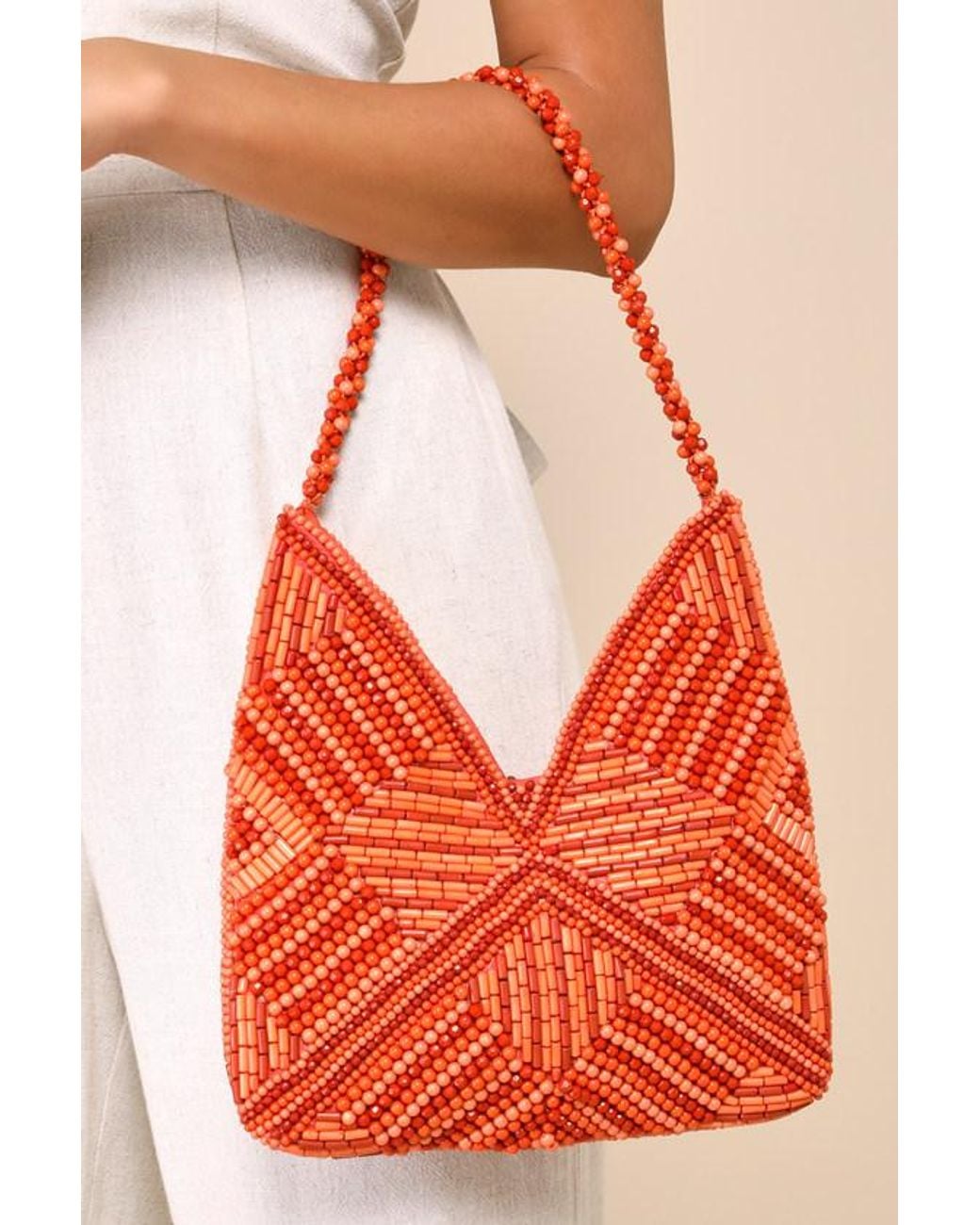 Lulus Orange Sunny Element Beaded Shoulder Bag