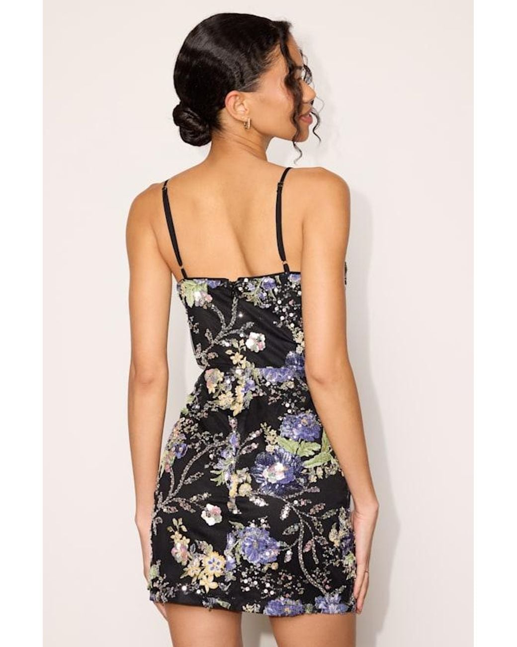 Lulus Black Karsen Floral Sequin Bodycon Mini Dress