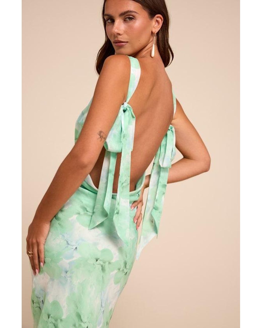 Lulus Green Eudora Floral Cowl Back Maxi Dress
