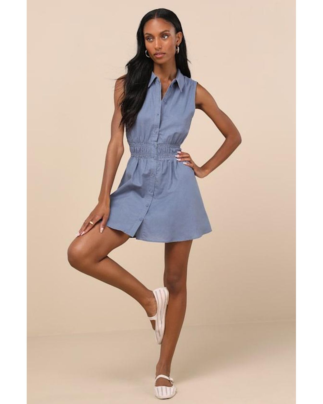 Lulus Blue Jaliyah Collared Button-Front Mini Dress