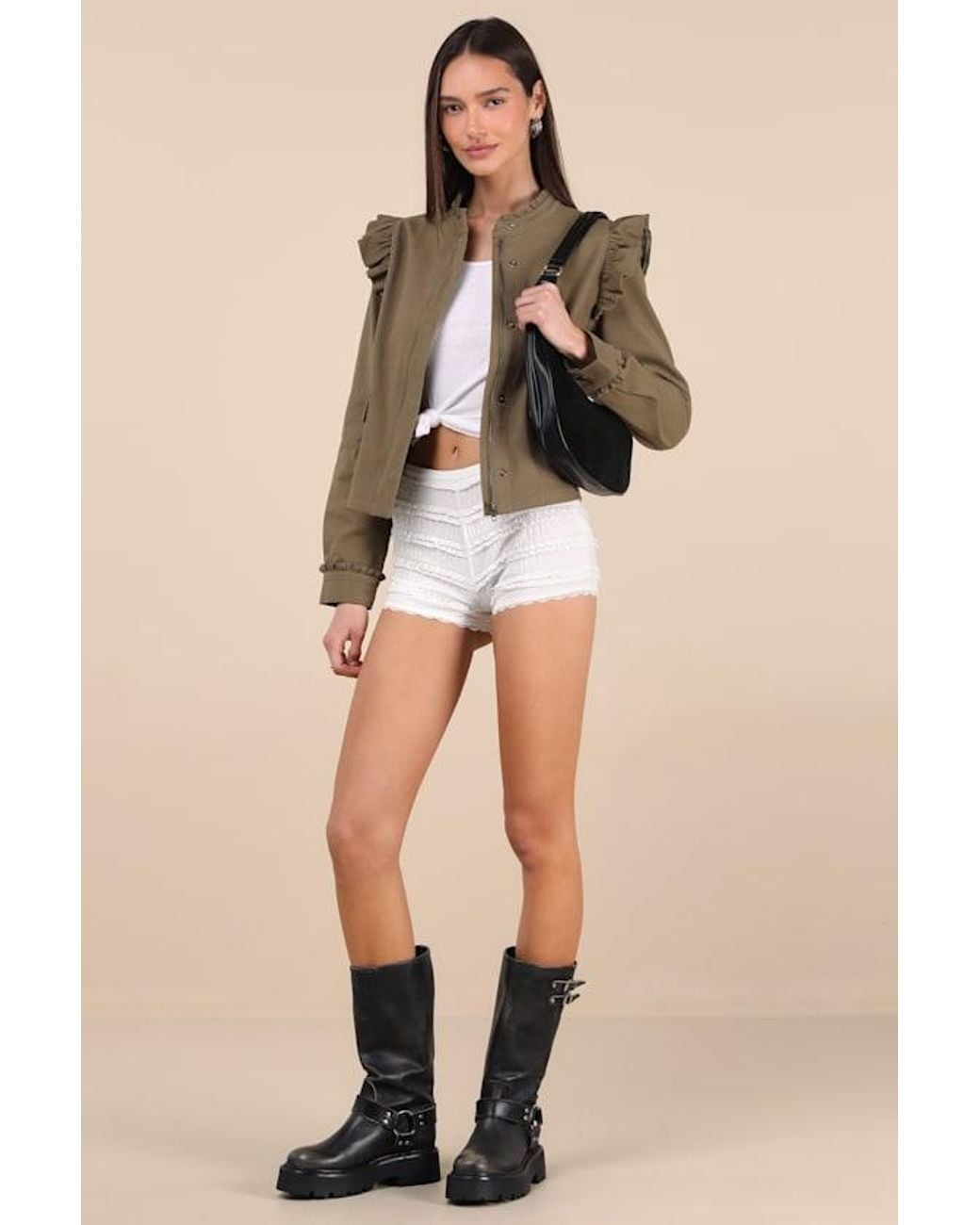 Lulus Natural Harmen Ruffled Utility Jacket