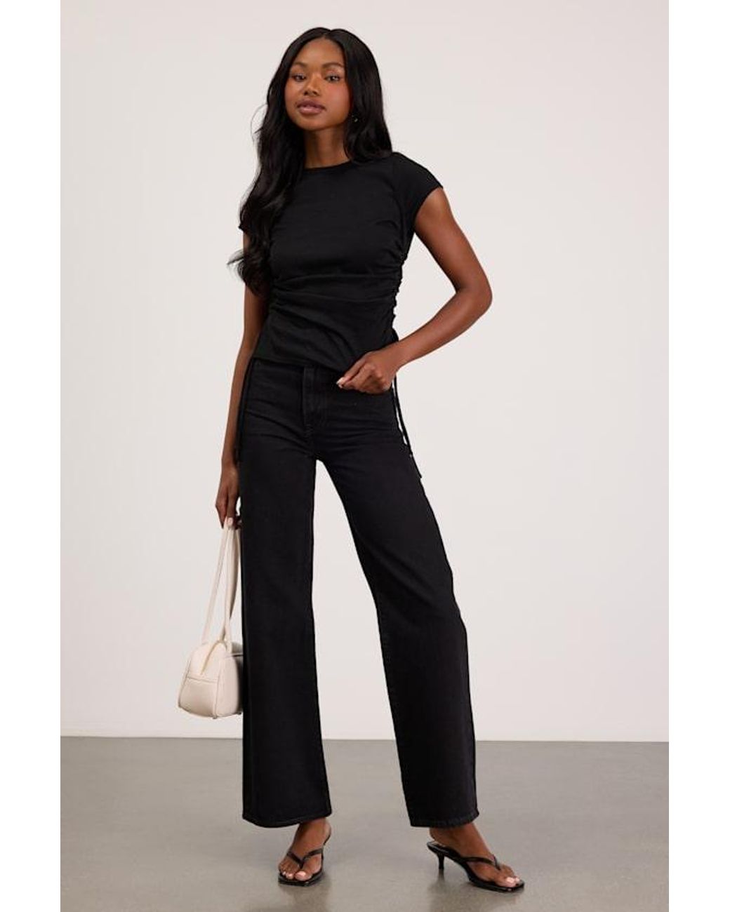 Lulus Black Sweet Forever Burnout Ruched Short Sleeve Tee