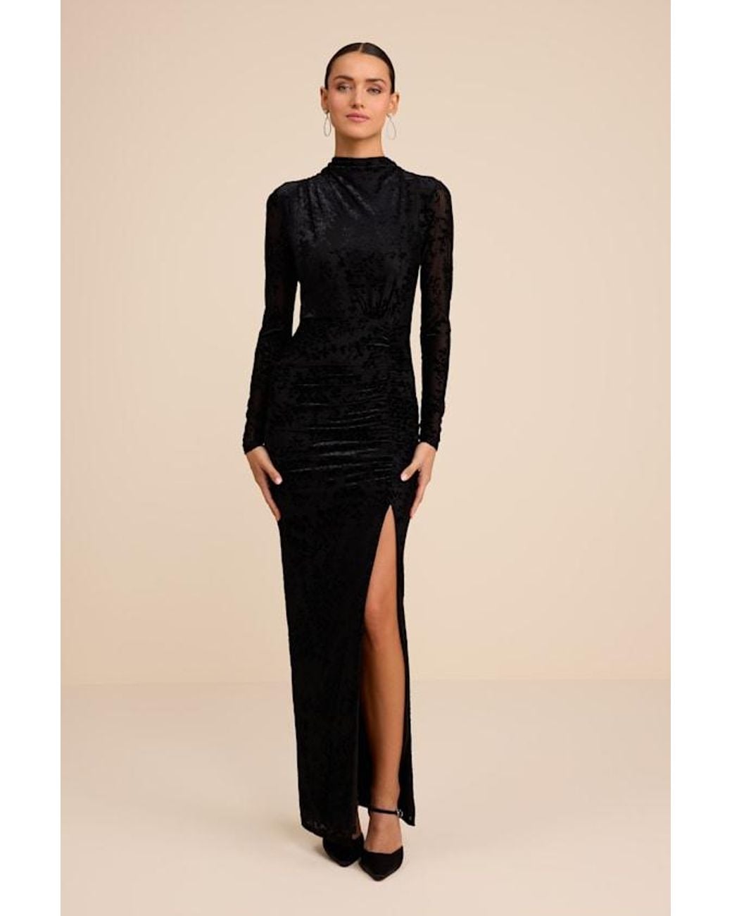Lulus Black Neilina Velvet Jacquard Mock Neck Maxi Dress