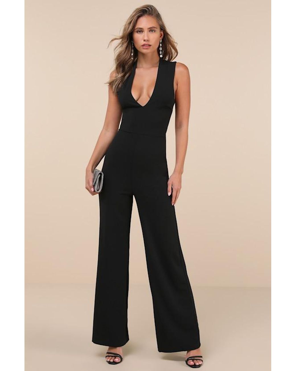 Lulus Black Thinking Out Loud Backless Jumpsuit
