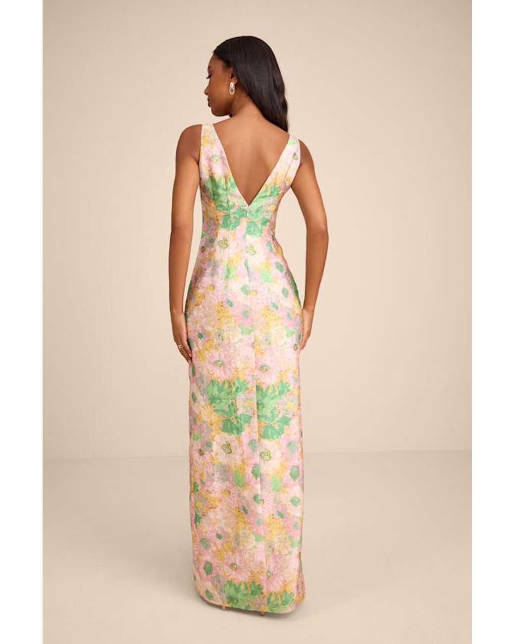 Lulus Natural Lamella Multi Floral Jacquard Maxi Dress