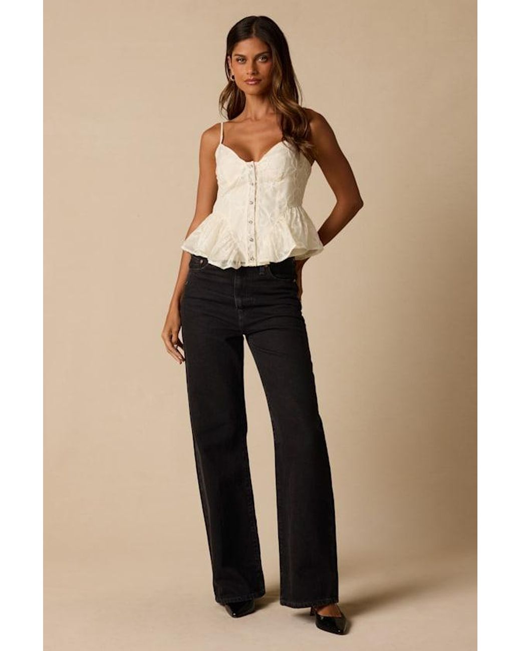 Lulus Natural Pauleena Embroidered Peplum Top