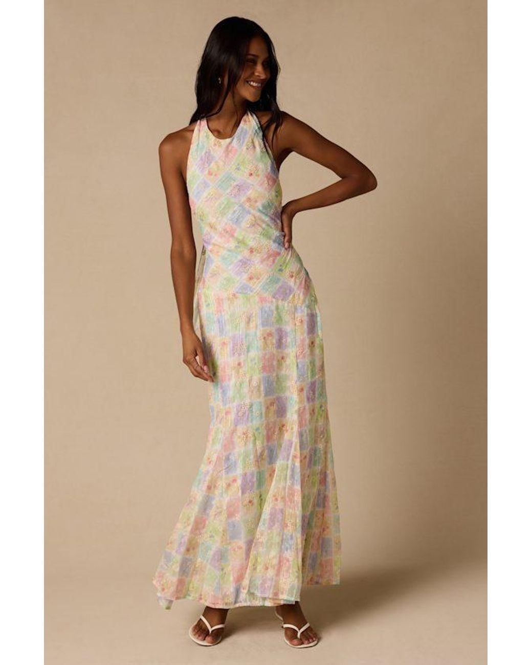 Lulus Natural Maressa Multi Floral Halter Maxi Dress