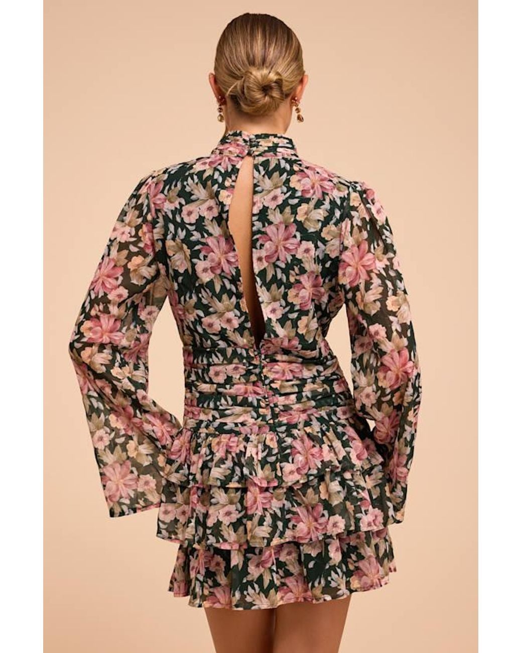 Lulus Brown Eve Floral Tiered Mini Dress