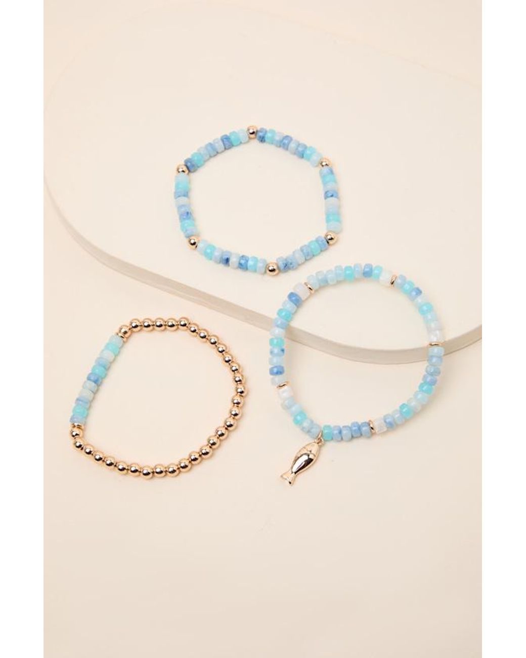 Lulus Blue Analisa Multi Beaded Three-Piece Bracelet Set
