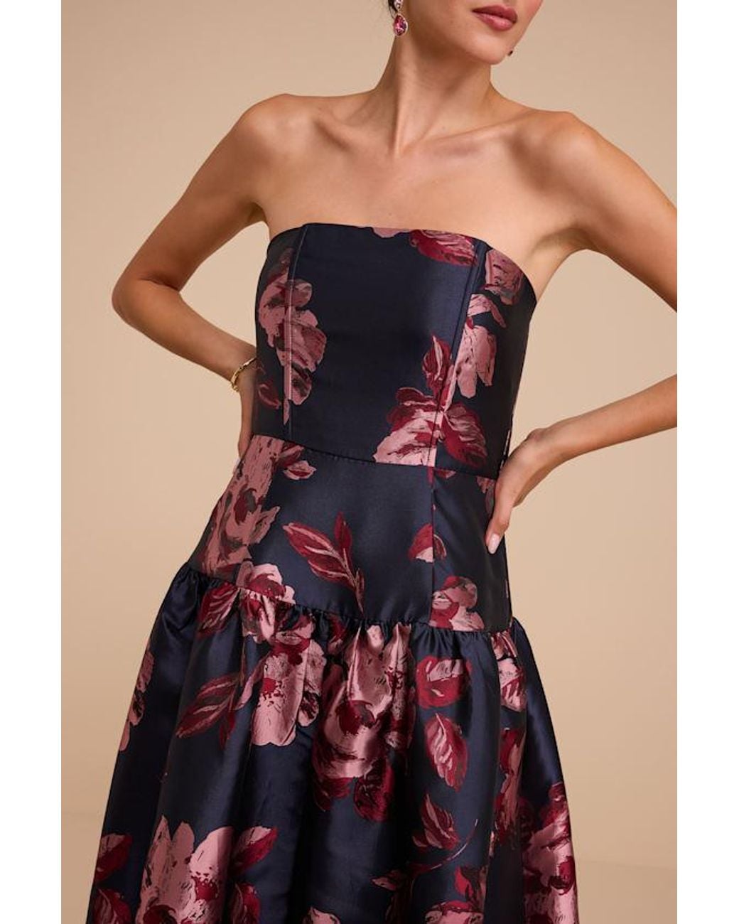 Lulus Blue Blossom Floral Strapless Maxi Dress