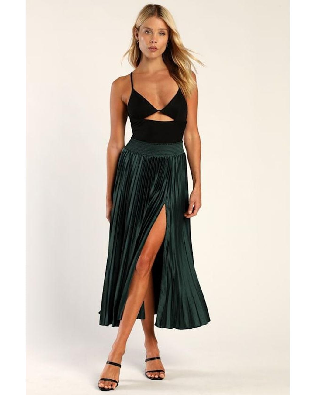 Lulus Multicolor Sophisticated Vision Satin Pleated Midi Skirt