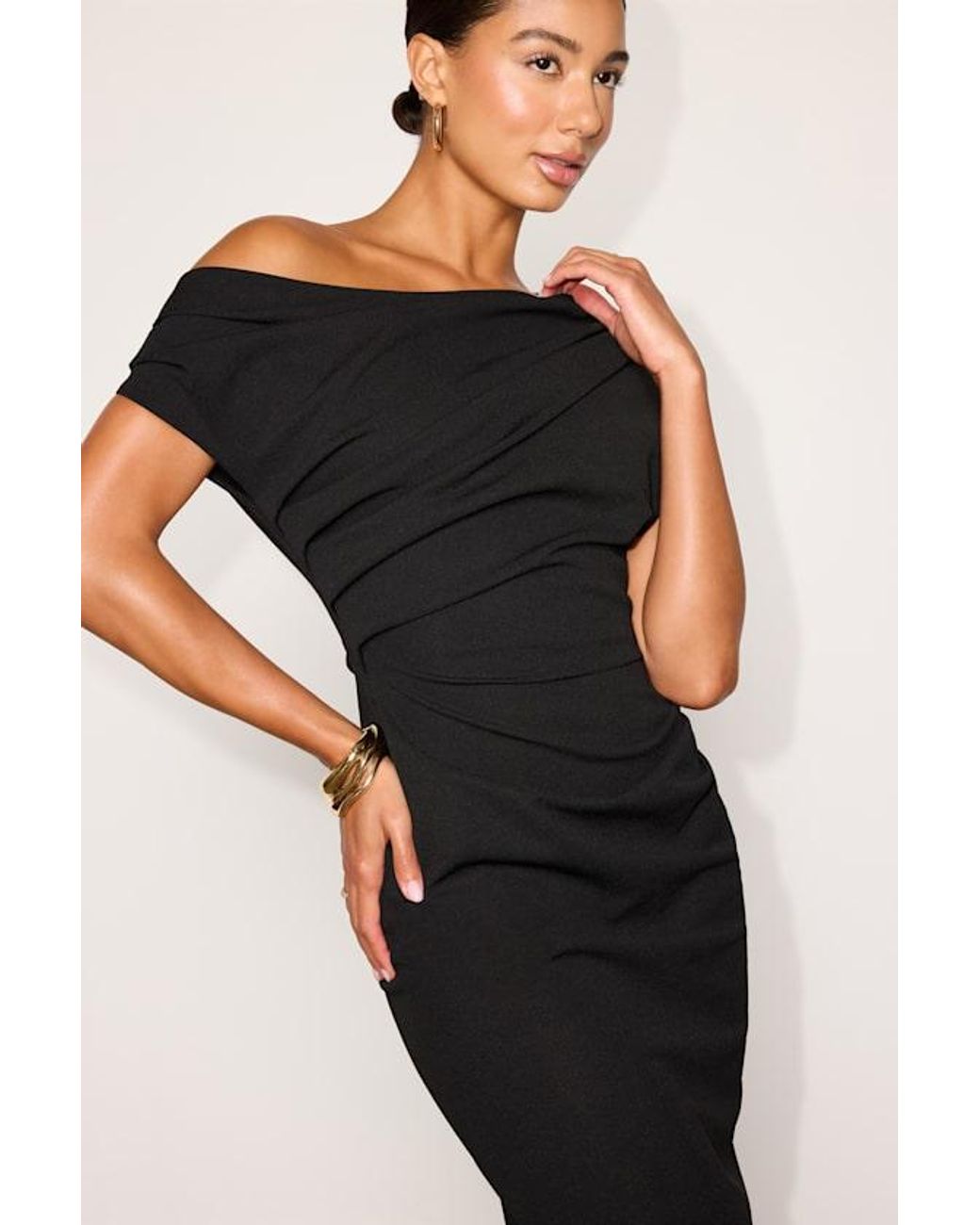 Lulus Black Janine Asymmetrical Midi Dress