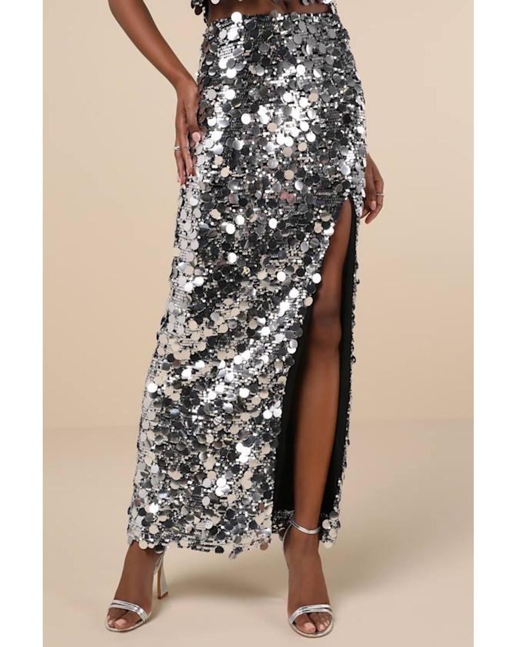 Lulus Natural Prominent Sparkle Sequin Maxi Skirt