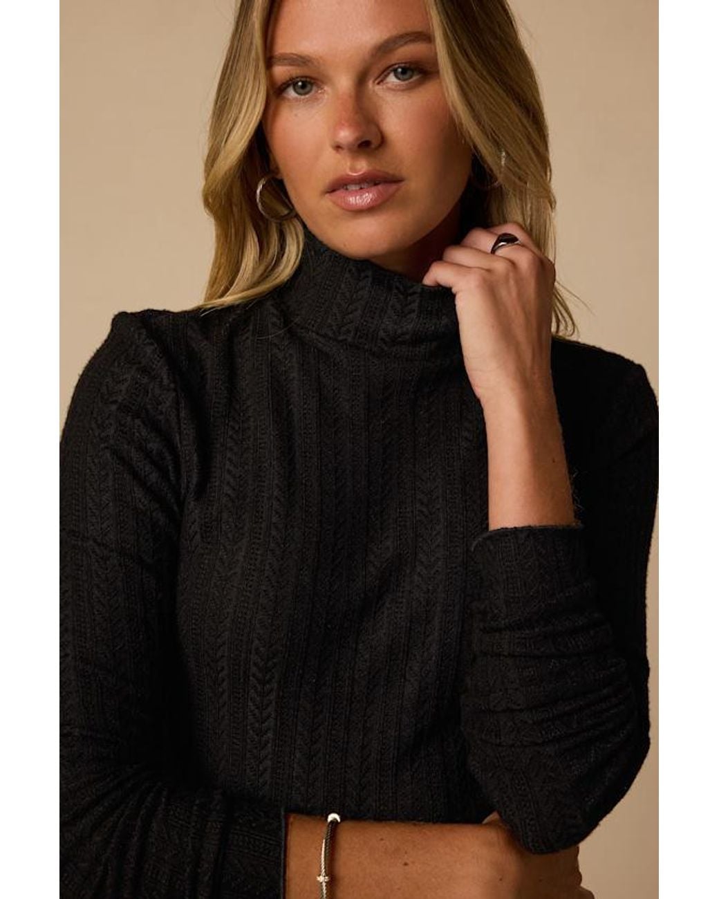 Lulus Black Idyllic Option Pointelle Knit Mock Neck Sweater Top
