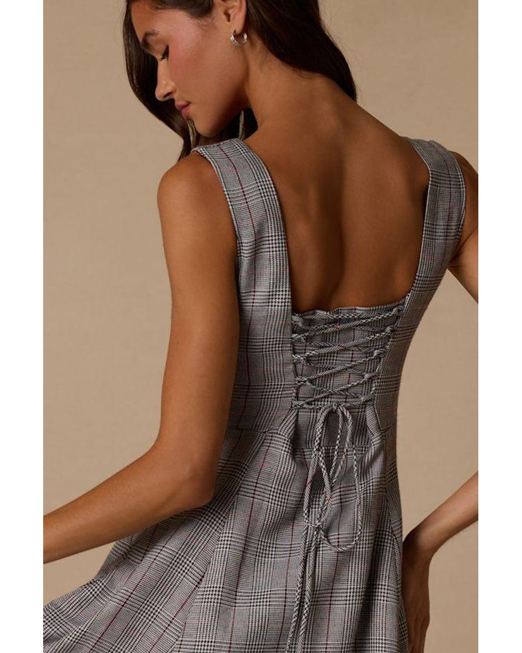 Lulus Brown Maddison Multi Plaid Skater Mini Dress