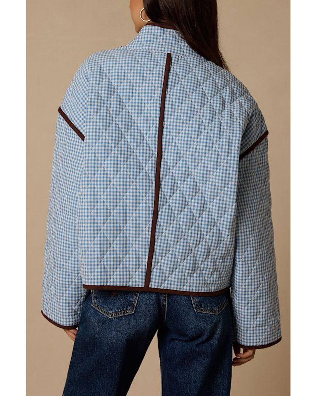 Lulus Blue Daisy Gingham Quilted Jacket