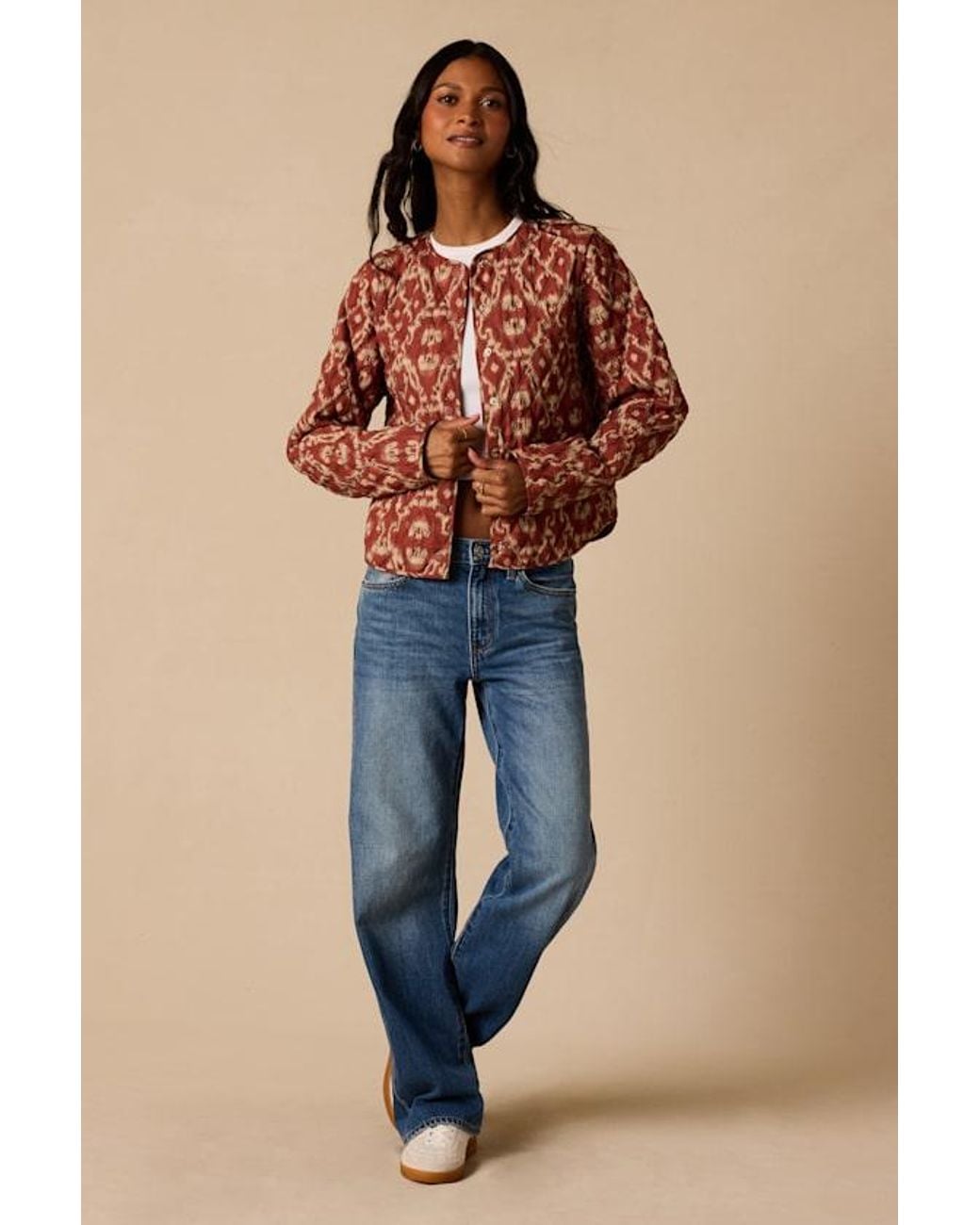 Lulus Red Corrigan Rust Print Quilted Jacket