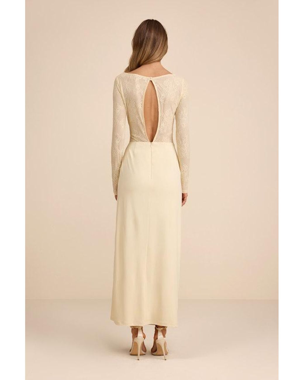 Lulus Natural Nadina Pale Lace Long Sleeve Maxi Dress