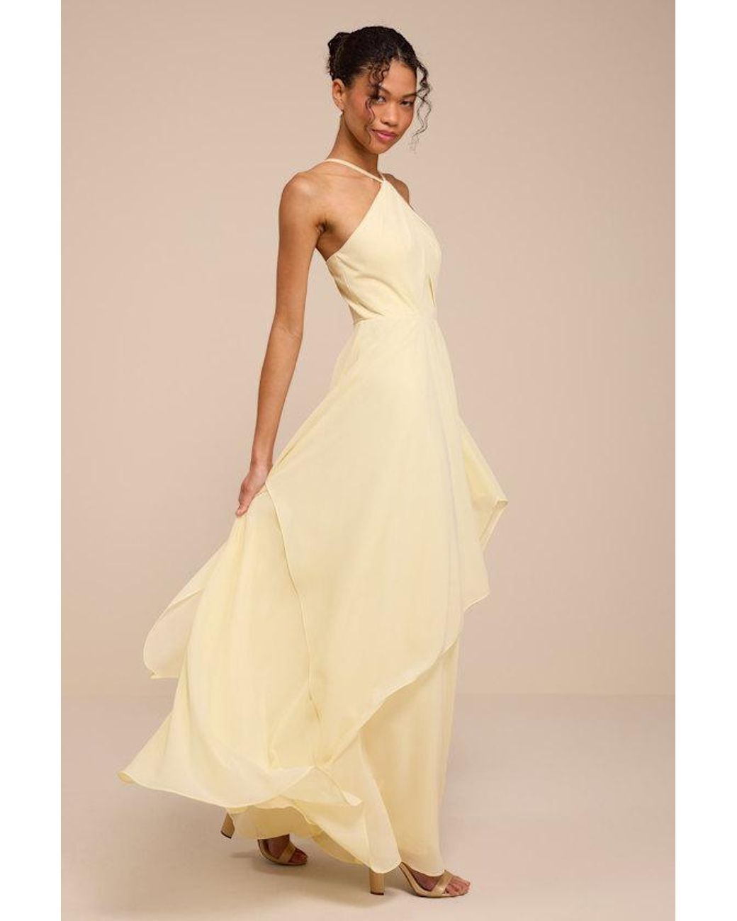 Lulus Natural Aletta Pale Tiered Halter Maxi Dress