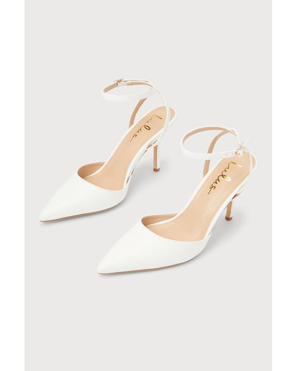 Lulus White Azalian Pointed-Toe Ankle Strap Heels