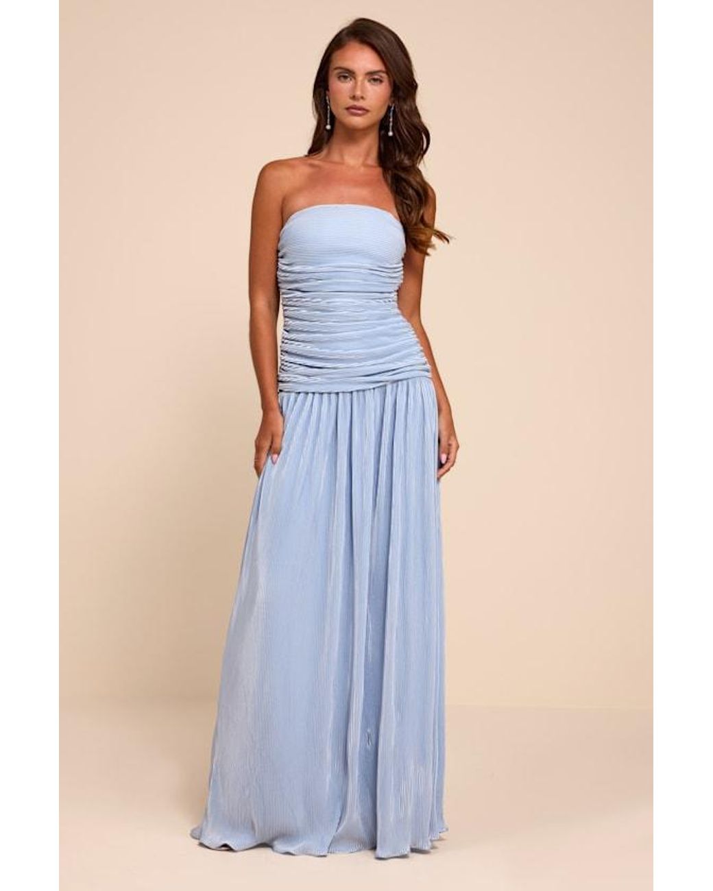 Lulus Blue Reeva Plisse Drop Waist Maxi Dress
