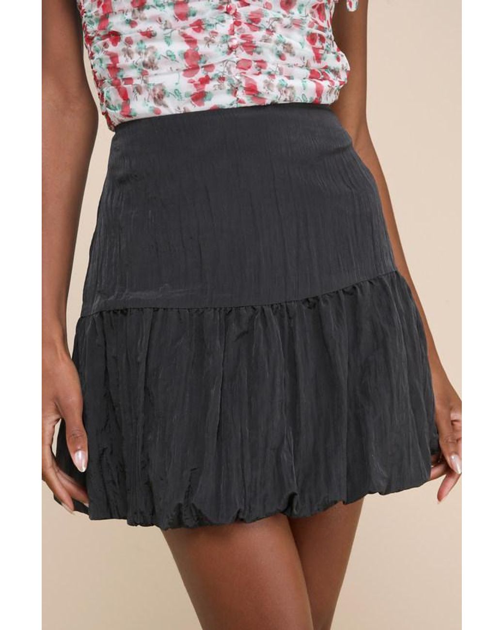 Lulus Black Aesthetic Mentality Bubble-Hem Mini Skirt