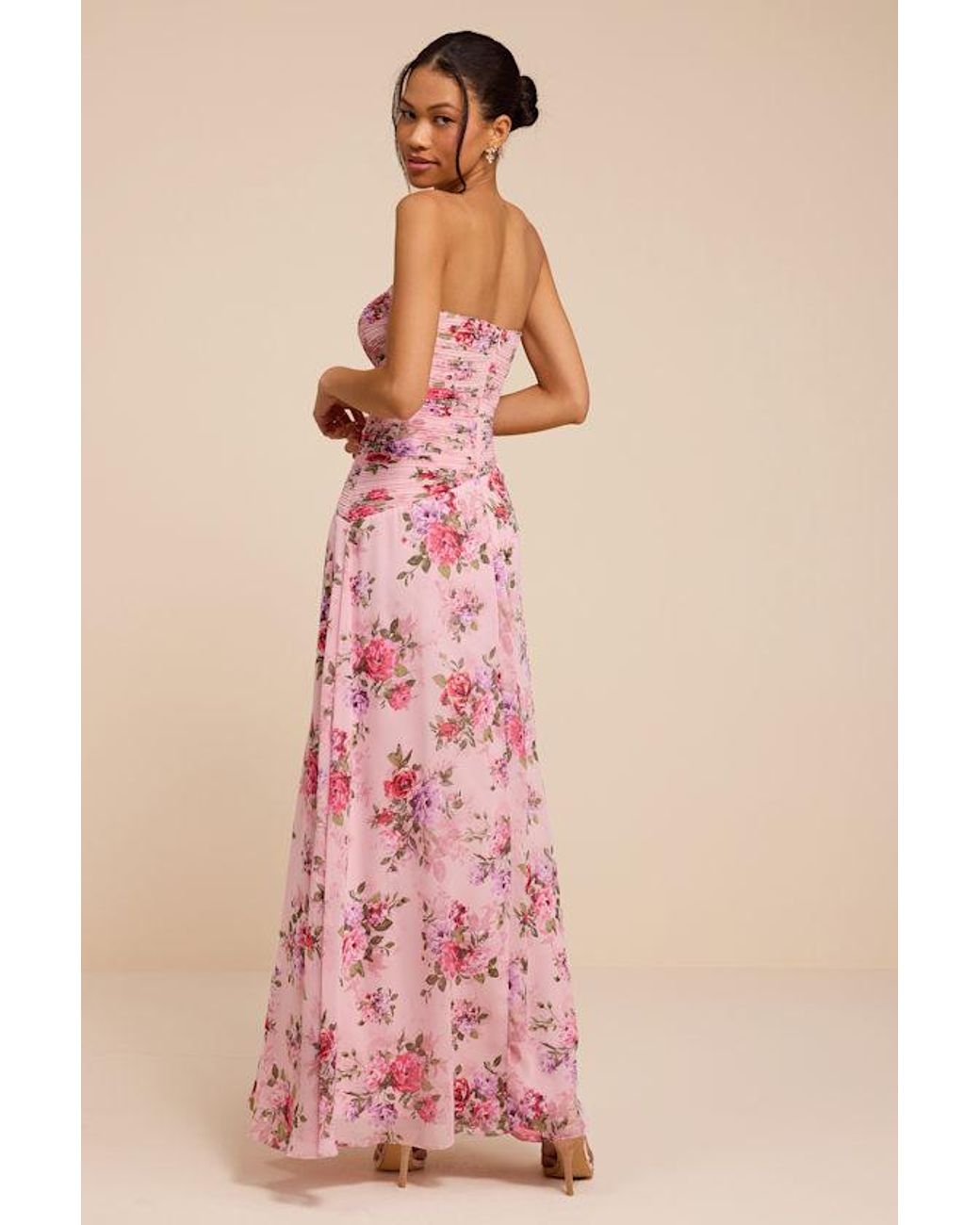 Lulus Pink Tanya Multi Satin Pleated Maxi Dress