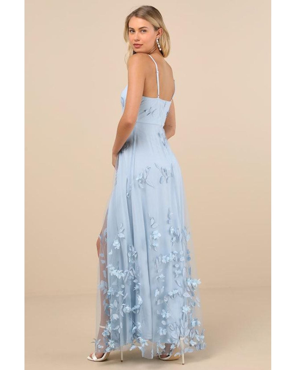 Lulus Blue Abundant Charm 3D Floral Applique Maxi Dress