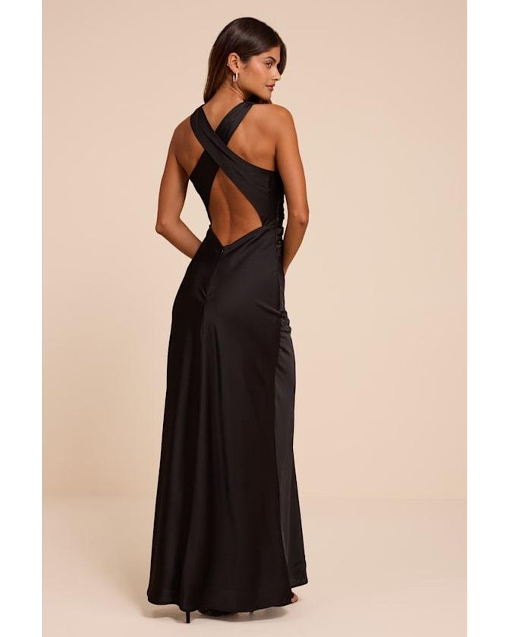 Lulus Black Effortlessly Sensational Satin Backless Maxi Dress