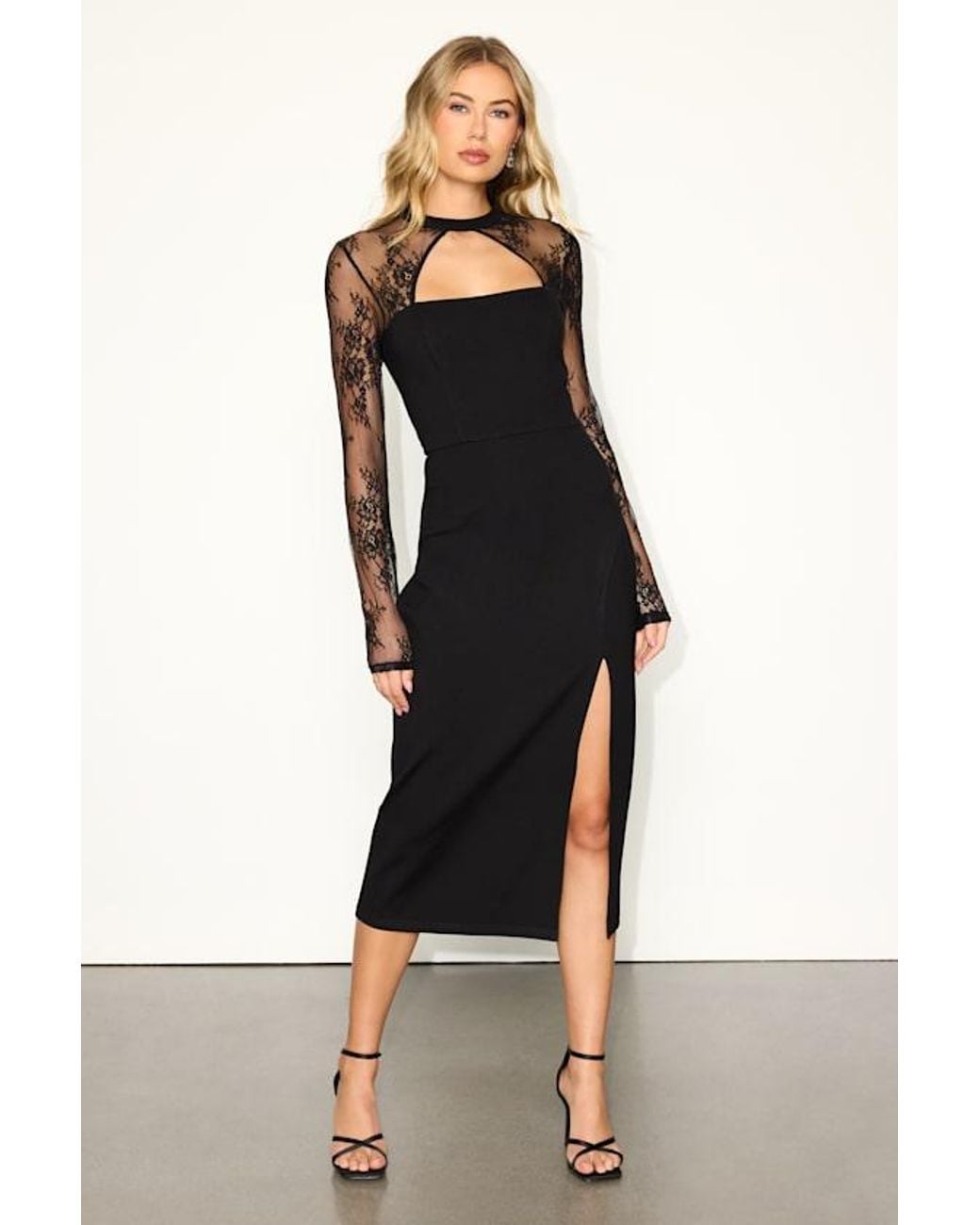 Lulus Black Bragging Rights Lace Long Sleeve Midi Dress